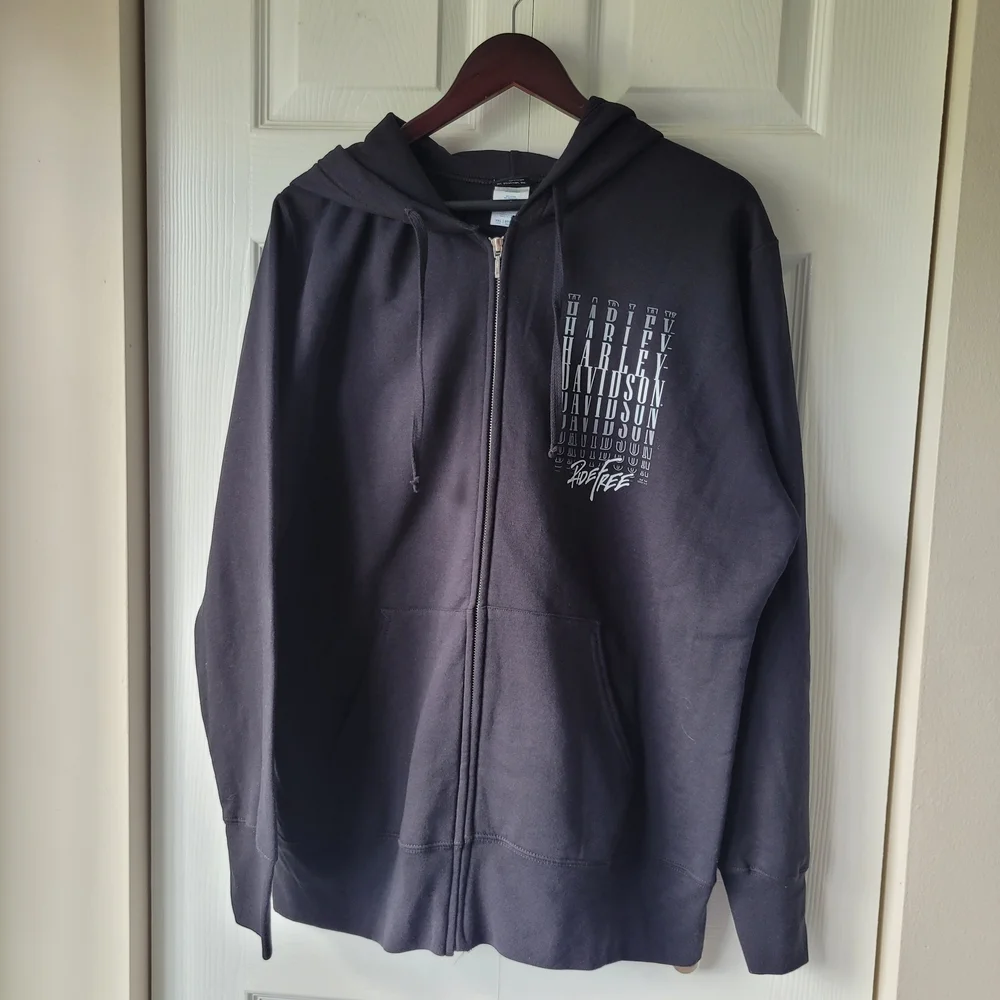 Harley Davidson Ohio Hoodie Men's Black Full Zip Sweatshirt Biker Y2K Moto